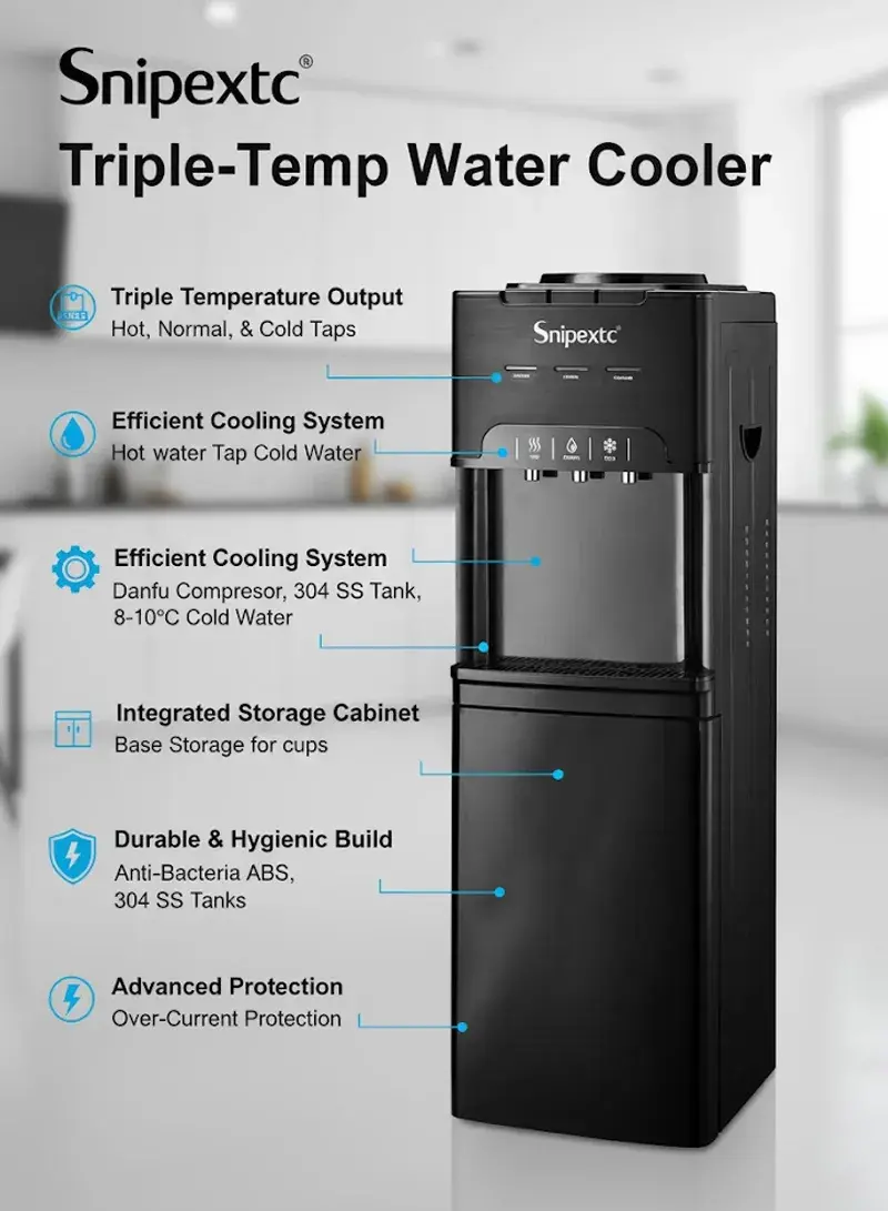 Top-Loading Water Dispenser With Storage Cabinet SP-1023TB - Glossy Black