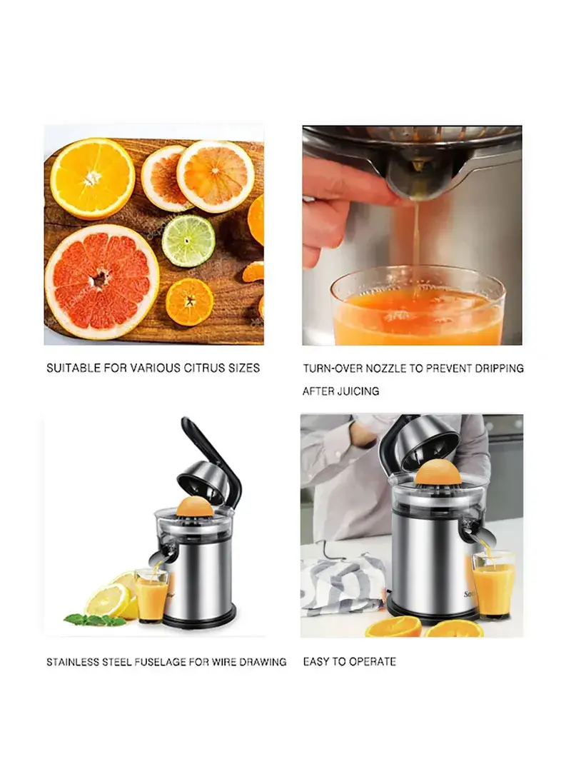 300W Stainless Steel Electric Citrus Juicer, 15000rpm High-Speed Citrus Juicer with 2 Press Cones SF-5523
