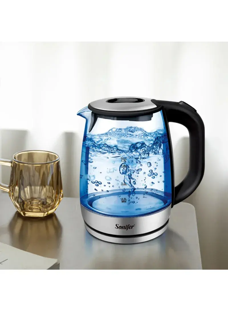 1500W 1.8L Stainless Steel Electric Kettle, Fast Boiling Water Electric Kettle with Auto-Shutdown & Blue Light SF-2116 (D16 x H22.5)cm