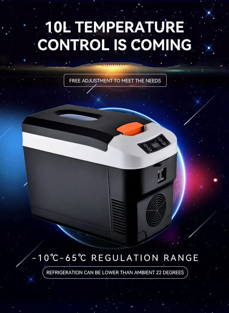10L Polyurethane Insulation Car 12V/24V DC/Home 220V AC Portable Compact Fridge Cooler With -10°C to 65°C Temperature Adjustment, Shoulder Strap & Temperature Digital Display, Visual Window For Home, Cars, Boats, Bedrooms, Offices, Camping, Picnics, R