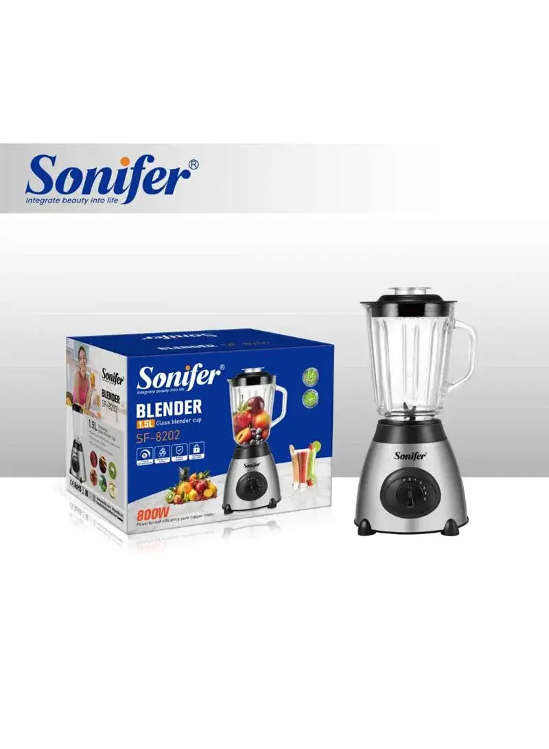 800W 1.5L Glass Blender with 5 Speed Control Stainless Steel 6 Blade System SF-8202