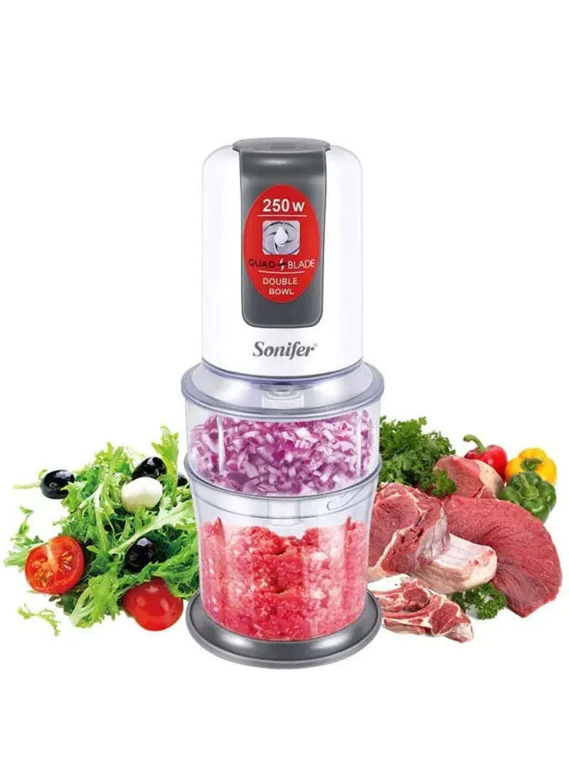 250W Quad-Blade Food Chopper with 500ml & 200ml Dual Bowl, 2-Speed Adjustable Settings Food Chopper SF-8051
