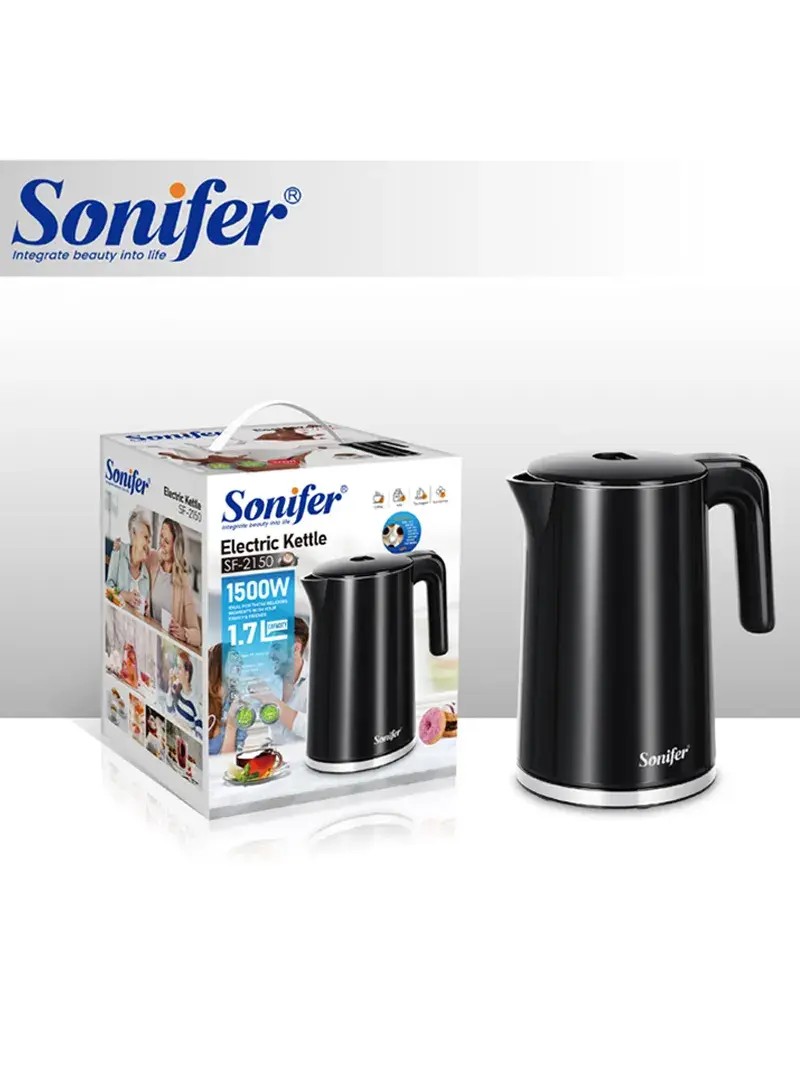 1500W 1.7L Stainless Steel Fast Boiling Electric Kettle with 360-Degree Rotational Base SF-2150 (D22 x H24)cm - Black