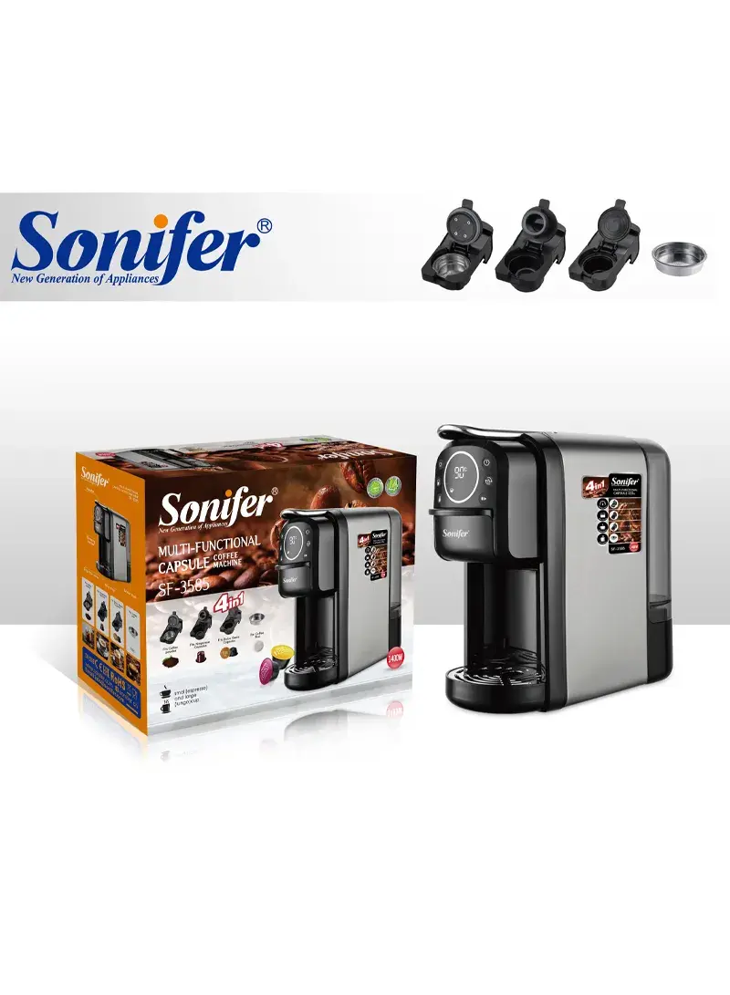 1400W 0.7L 4-in-1 Automatic Coffee Machine Maker, 20-Bar High-Pressure Multifunctional Capsule & Power Coffee Maker with Different Pods SF-3585