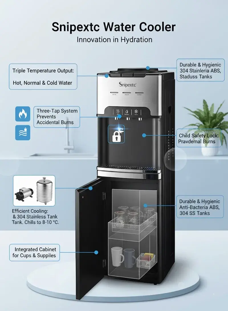 Top-Loading Water Dispenser With Storage Cabinet SP-1023TBS - Matte Black & Silver