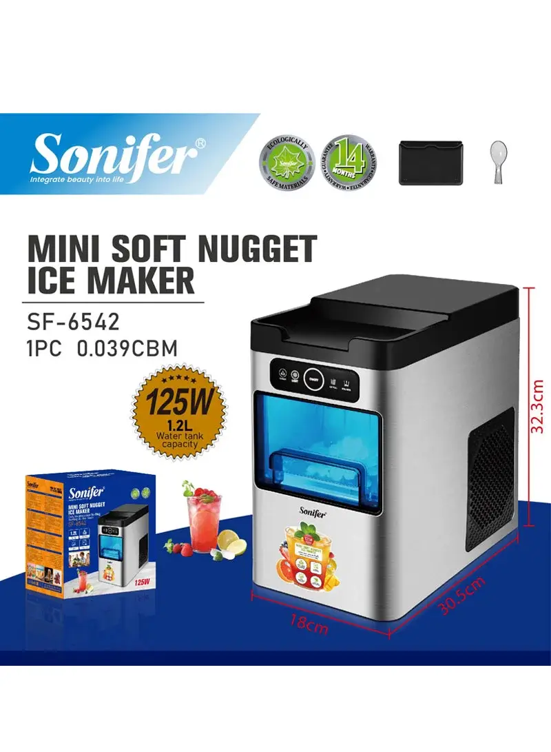 125W 1.2L Mini Nugget Ice Maker Soft Chewable Ice Automatic Cleaning LED Indicator SF-6542