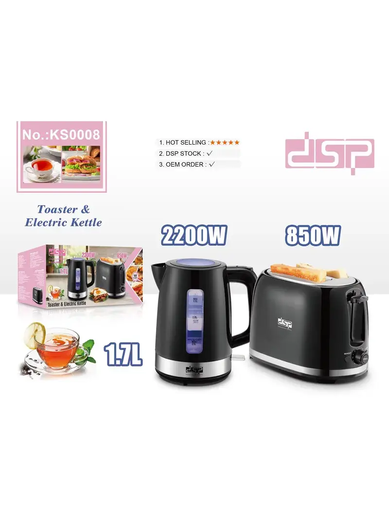 Smart Electric Kettle & Toaster Set Fast Boil, 7-Temp Toasting, Compact Design KS0008