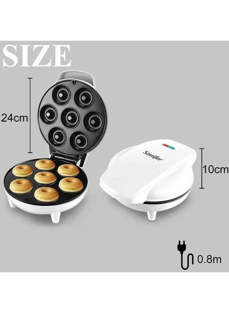 750W Electric 7-Psc Donut Maker with Non-stick Cooking Plates & Lights Indicator SF-6076