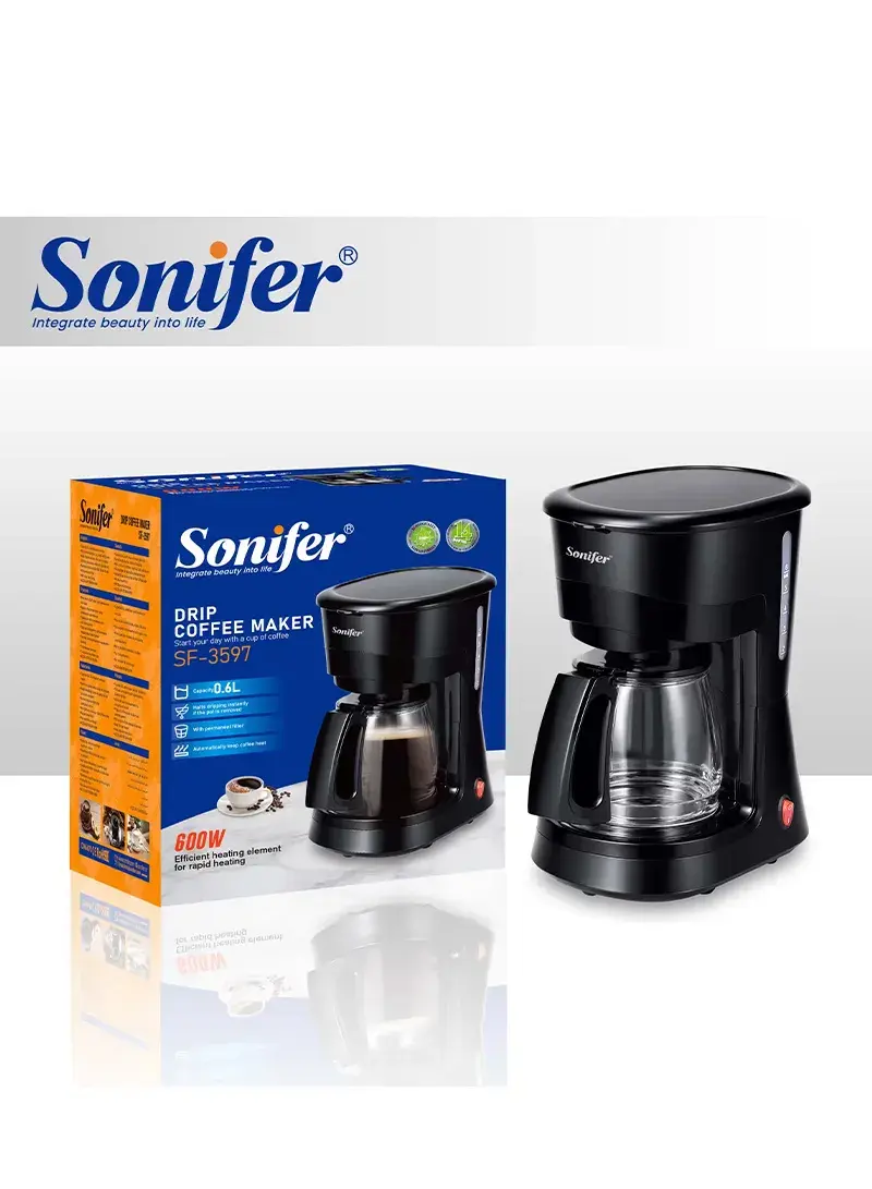 0.6L Compact Drip Coffee Maker With Glass Coffee Carafe & Permanent Filter SF-3597 – Black
