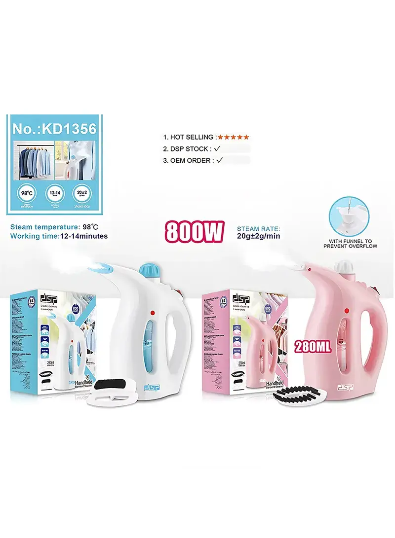 800W 280ml Handheld Garment Steamer, Portable Steam Iron with Indicator Light KD1356
