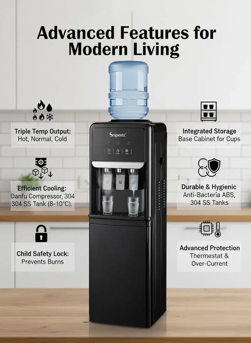 Top-Loading Water Dispenser With Storage Cabinet SP-1022TB - Glossy Black