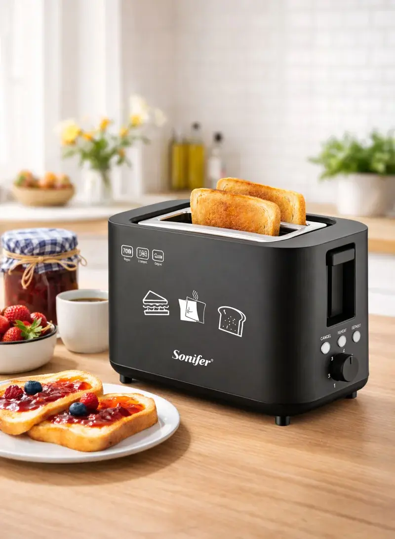 600-700W 2 Slice Toaster 7 Level Browning Wide Slot Defrost Reheat Functions SF-6204
