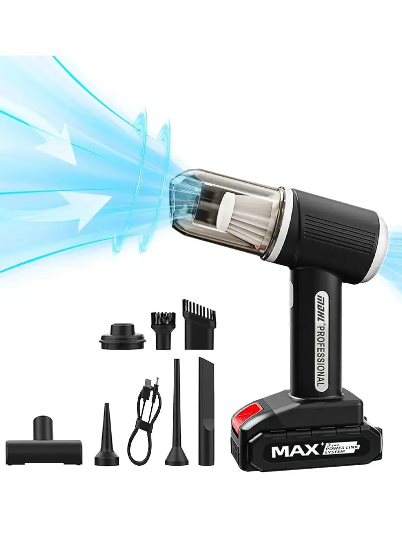 12V 10000Pa 50000rpm 2-In-1 Portable Handheld Cordless Car Vacuum & Blower with 6000mAh Battery, 7 Suction/Blowing Accessories & Intelligent Noise Reduction Feature for Car, Home, Office & Pets MD-A3