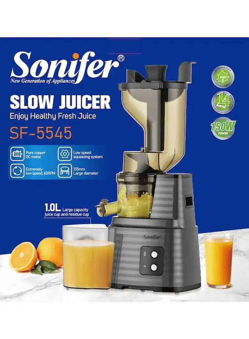 150W 1L Electric Slow Citrus Juicer, 60rpm Low-Speed Stainless Steel Citrus Juicer SF-5545 - Grey