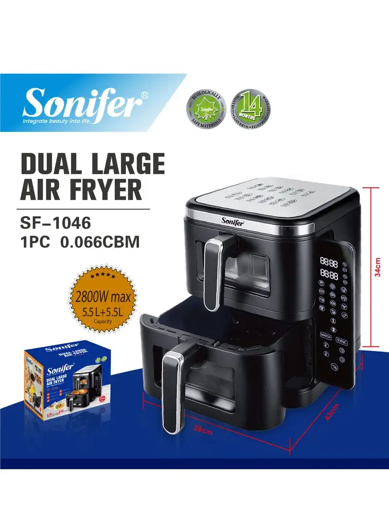 2800W Dual Air Fryer 2×5.5L Capacity 12 Preset Menus Touch Screen SF-1046S