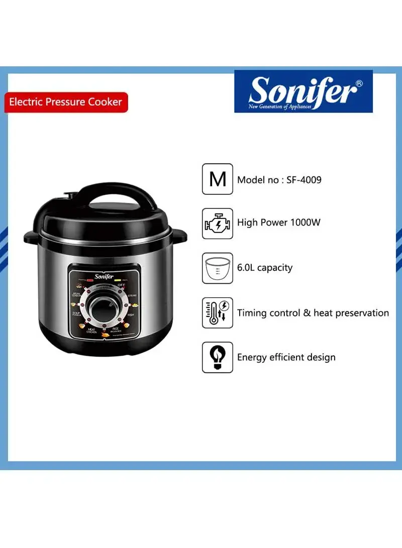 1000W 6L 6-in-1 Electric Pressure Cooker with Timing Control & Heat Preservation SF-4009