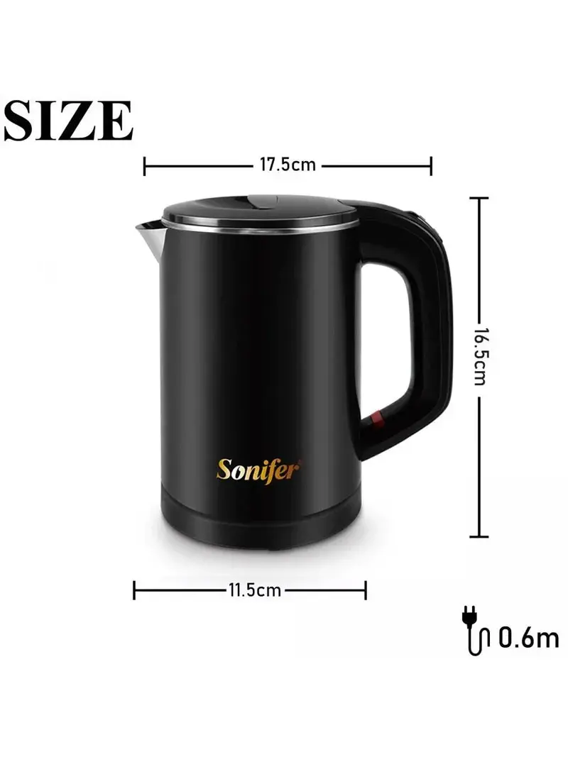 800W 600ml Stainless Steel Fast Boiling Electric Kettle with 360-Degree Rotational Base SF-2058 (D11.5 x H16.5)cm - Black