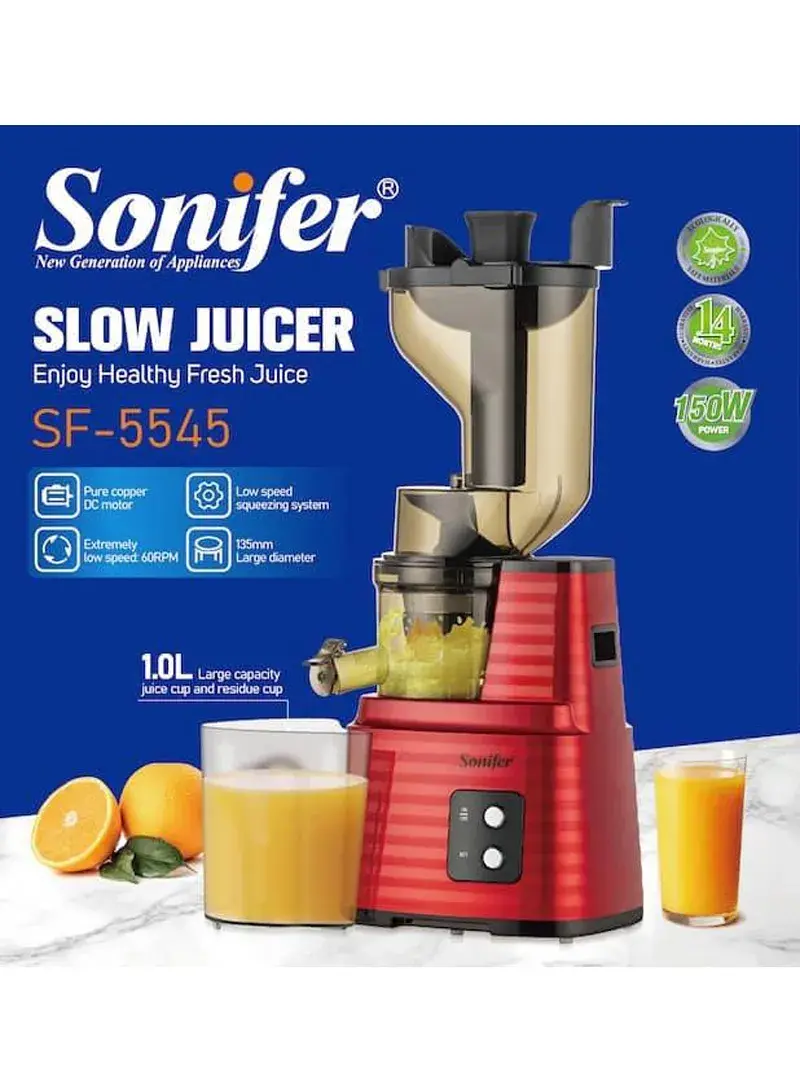 150W 1L Electric Slow Citrus Juicer, 60rpm Low-Speed Stainless Steel Citrus Juicer SF-5545 - Red