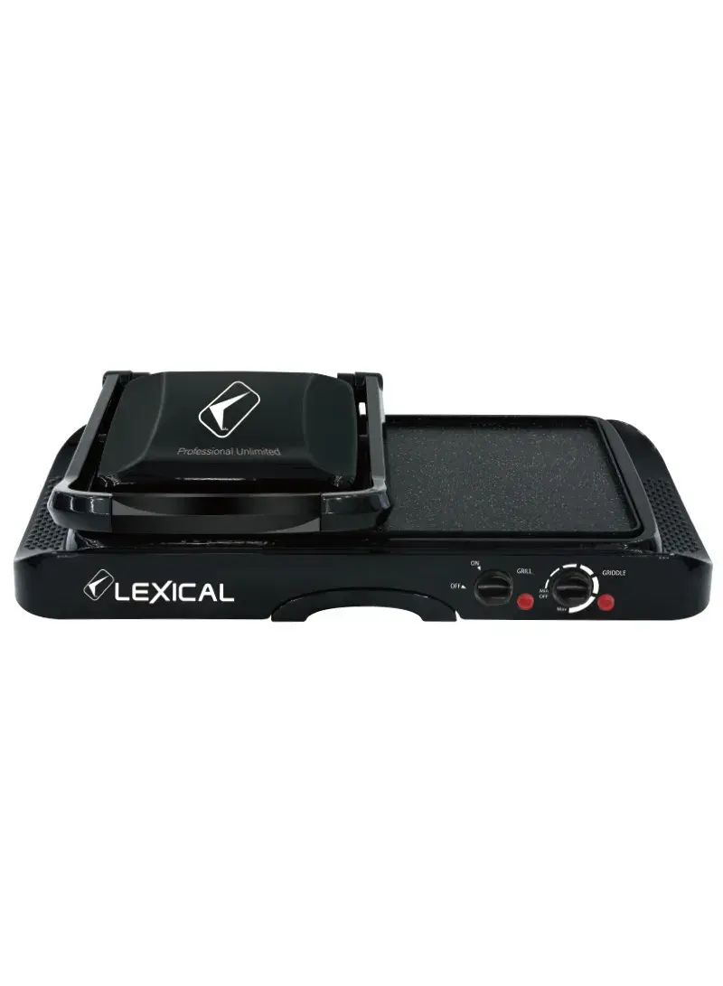 1600W 2-in-1 Contact Grill & Electric Griddle with Non-Stick Granite Plates, Drip Tray, Overheat Protection & Indicator Lights LSM-2550-2 – Black