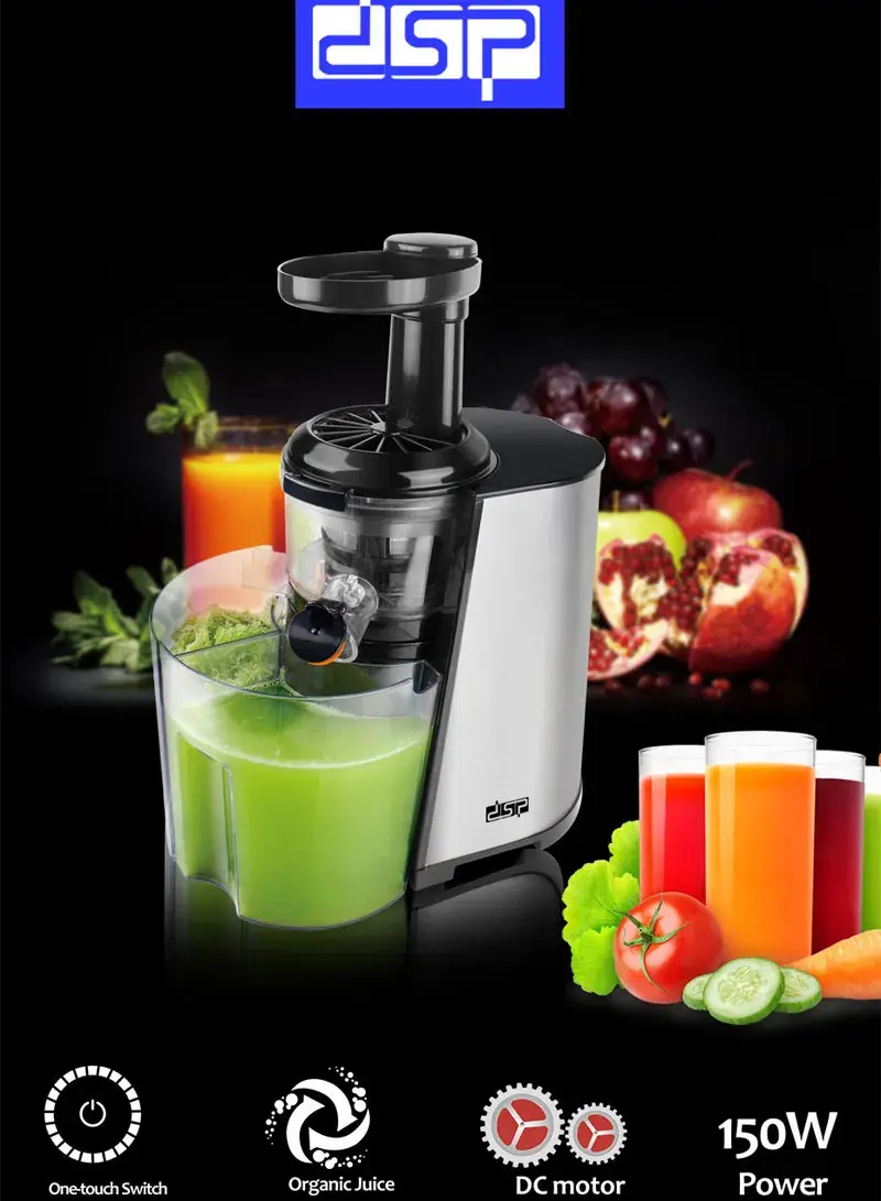 150W Low-Speed Squeezing Juicer With No-Blades Design, Easy Cleaning & Quiet Operation KJ3022 (L26 x W18 x H42)cm - Silver & Black