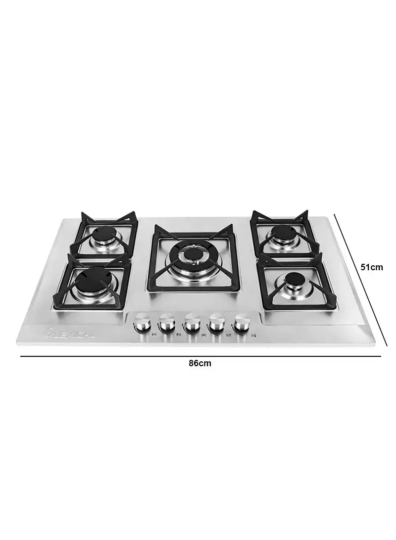 11.55Kw Stainless Steel Gas Hob Cooker With 5 Burners & Cast Iron LGS-2852 (W86 x D51)cm