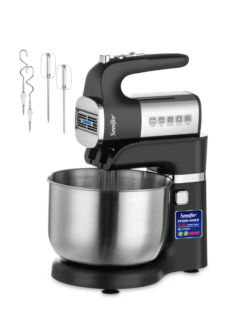 500W 3.5L Heavy Duty Stainless Steel Stand Mixer with 5-Speed Beater, Whisk, Dough Mixer Hook, Paddle Agitator SF-7037