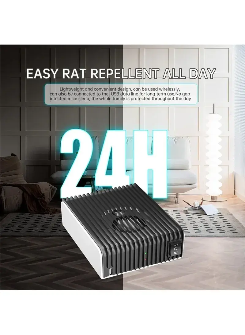 1200mAh Multi-function Rodent Repeller 360 Degrees Indoor and Outdoor Ultrasonic Insect Mouse Repellent Device (L12.2 x W9.7 x T3.8)cm
