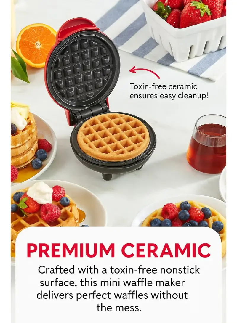 Mini Waffle Maker 420W, Healthy Ceramic Coating, Compact Size NC-WM100R - Red