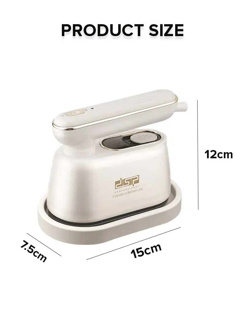 1000W 140ml Mini Travel Steam Iron Fast Heating with 100ml Measuring Cup & Base Plate KD1159 (L15 x W7.5 x H12)cm - Off White