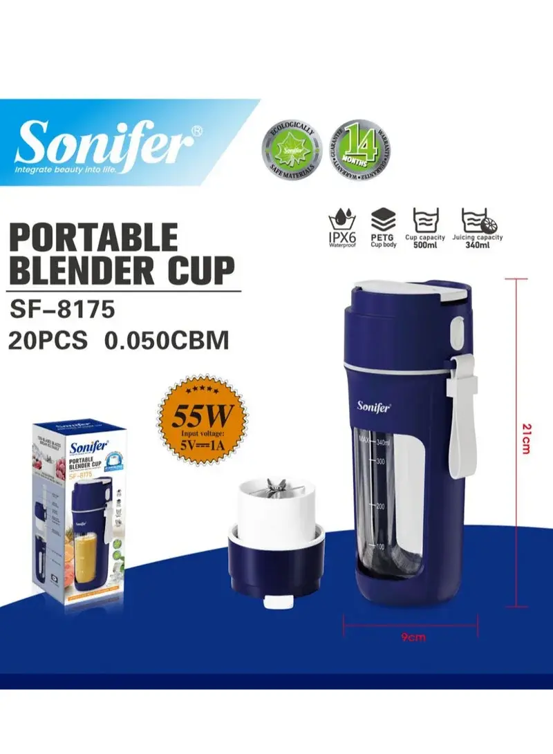 55W 500ml Portable Blender USB Rechargeable 10-Blade Smoothie Maker High Speed SF-8175