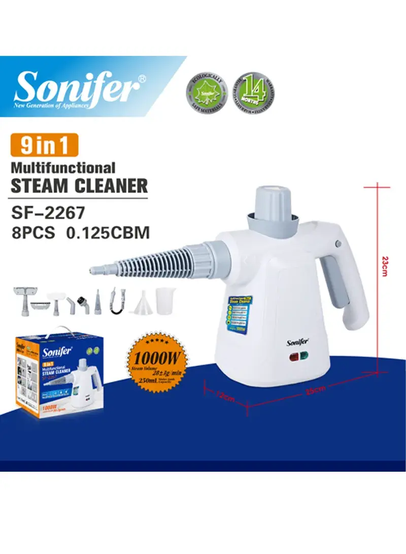 9-in-1 1000W High-Temperature Steam Cleaner, 250ml Multifunctional High-Pressure Steam Cleaning Machine with Accessories SF-2267