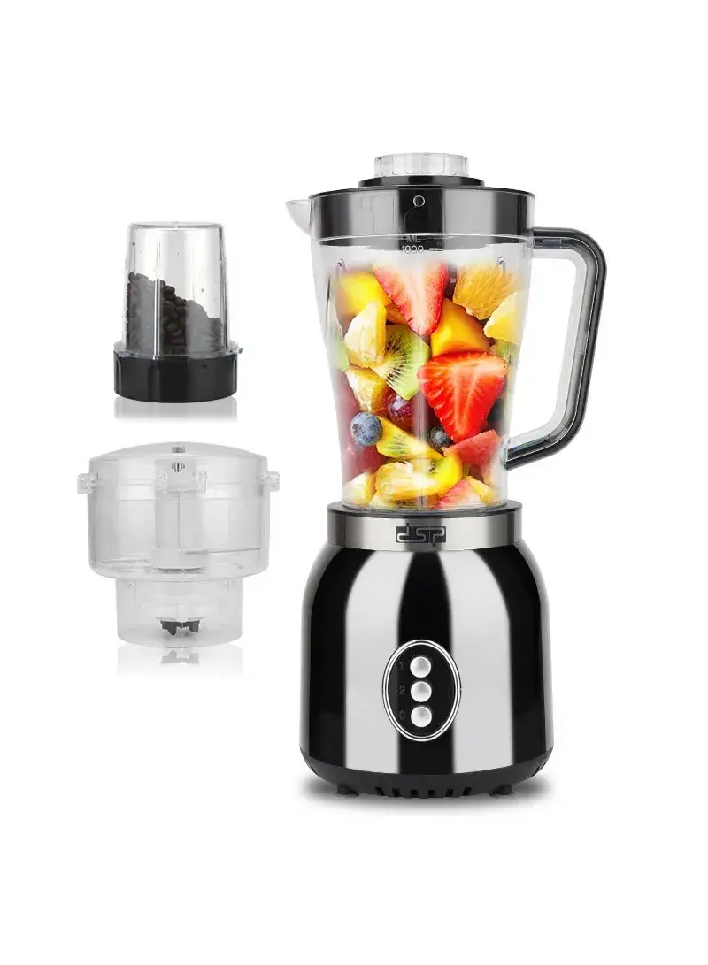 350W 1.8L ABS & Stainless Steel 3 In 1 Multifunctional Blender With Unbroken Jar KJ2131 (L21 x W16 x H37.5)cm - Black