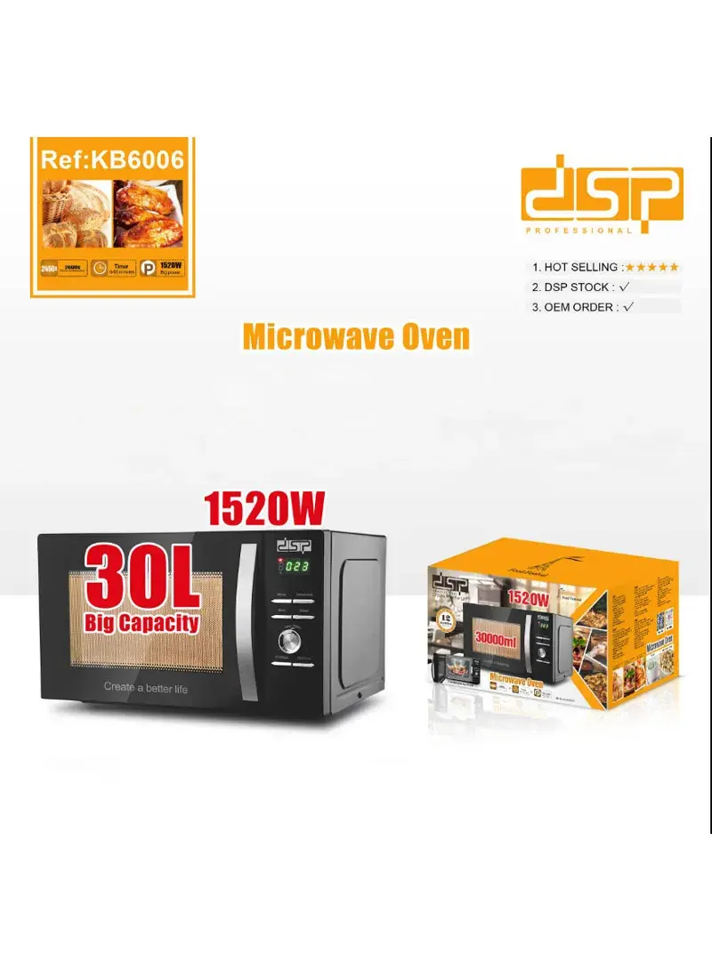 30L 1520W Stainless Steel Mechanical Control Microwave Oven With 6 Different Modes & Timer KB6006 (L35.5 x W50.5 x H28)cm