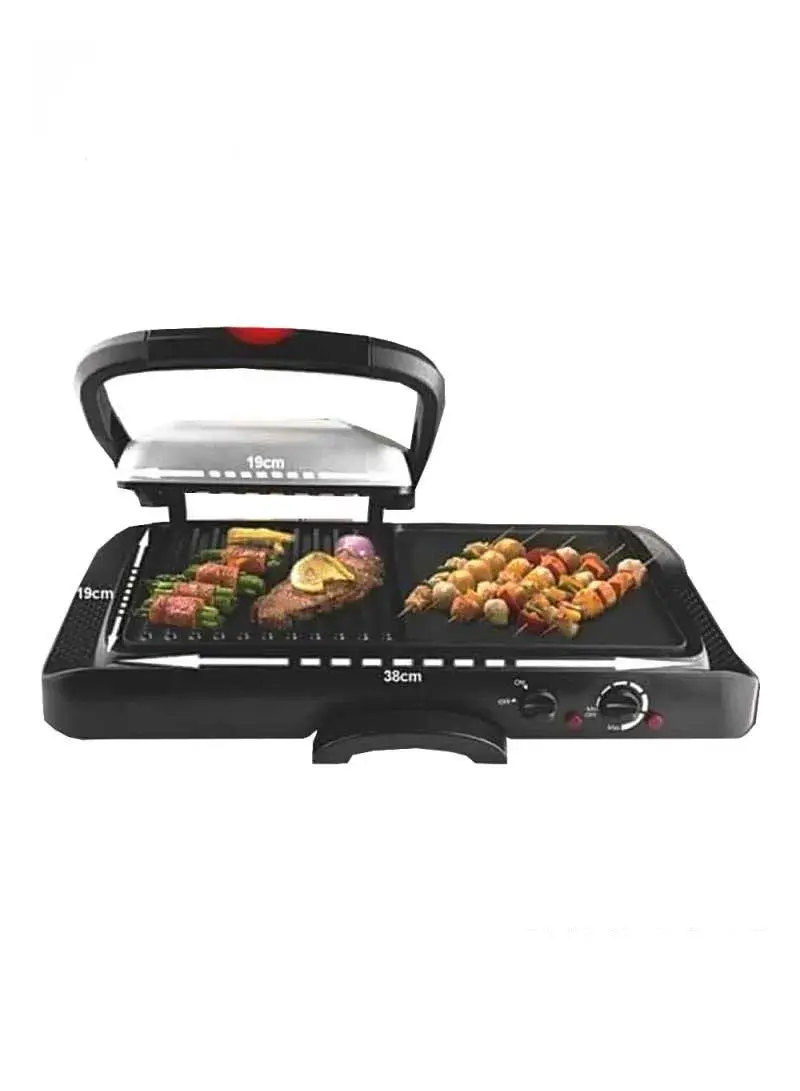 2-in-1 1600W Dual Side Grill & Griddle, Adjustable Non-Stick Heat Contact Grill with Built-In LED Indicator KB1050 (L50 x W24 x H14)cm - Black