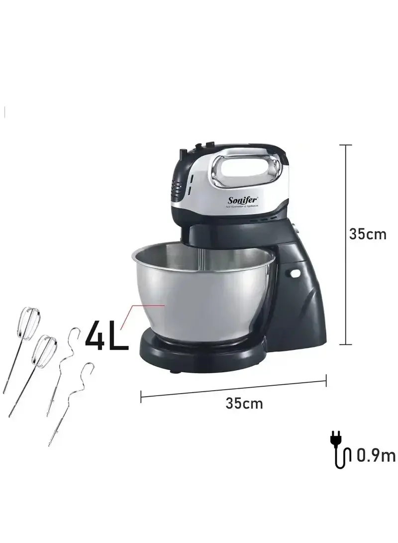 250W 5 Speed Setting & Turbo Function With 4L Stainless Steel Mixing Bowl - 2 Dough Hooks & 2 Beaters SF-7008