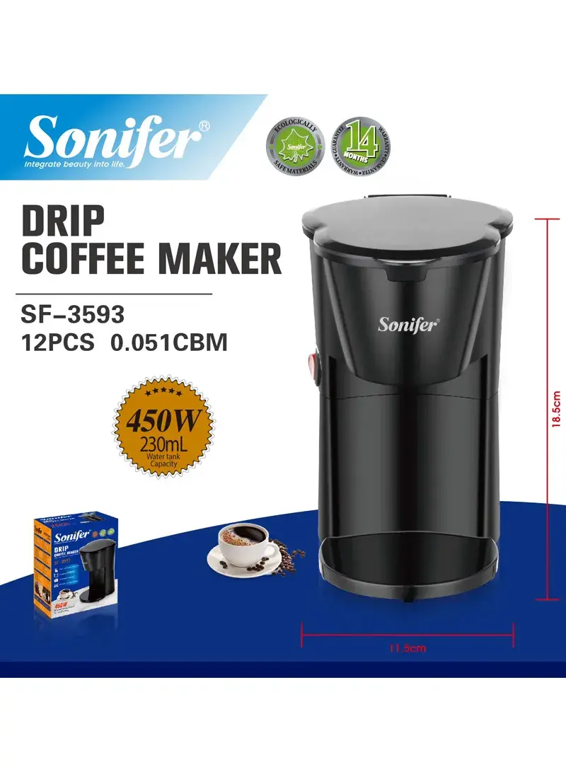 450W Single-Serve Drip Coffee Maker with 230ml Capacity & One-Button Control SF-3593