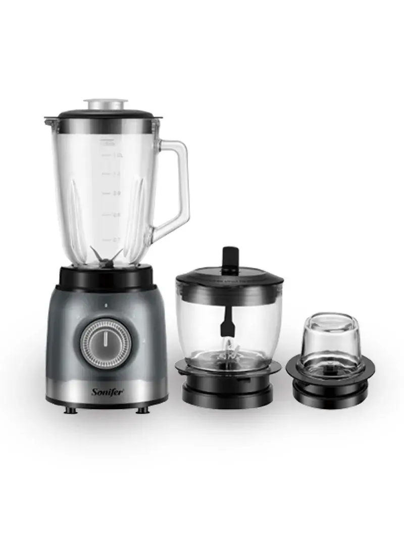 500W 3 IN 1 Multifunctional Electric Blender with 2 Speeds, Pulse Mode, 1.5L Glass Jug, 0.8L Glass Chopper & Glass Grinder SF-8125