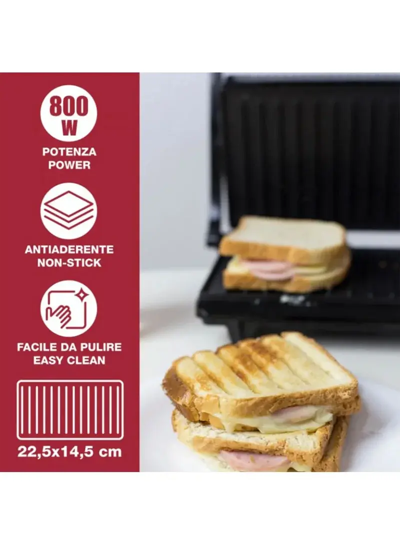 Electric Grill, 800W, Non-Stick Ribbed Plates P101TOS003 - Black