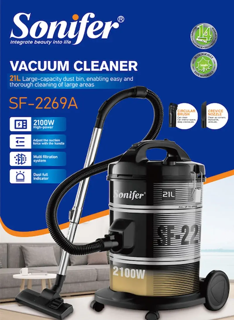 2100W 21L Vacuum Cleaner Multi Filtration, High-Capacity Suction with Handle Control and Dust Full Indicator SF-2269A