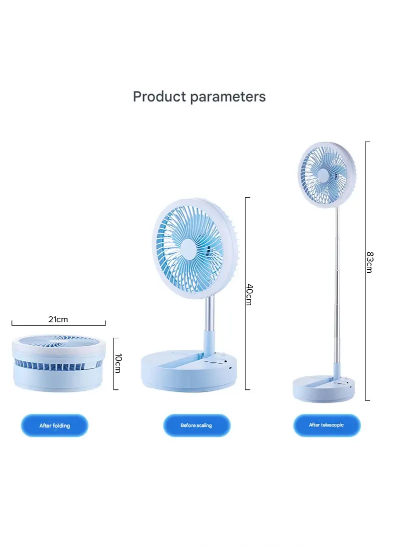 Adjustable Height Telescopic Fan with LED Lamp, 3 Speeds, Compact Folding Design, Remote Control & USB Charging JK-F672 - White