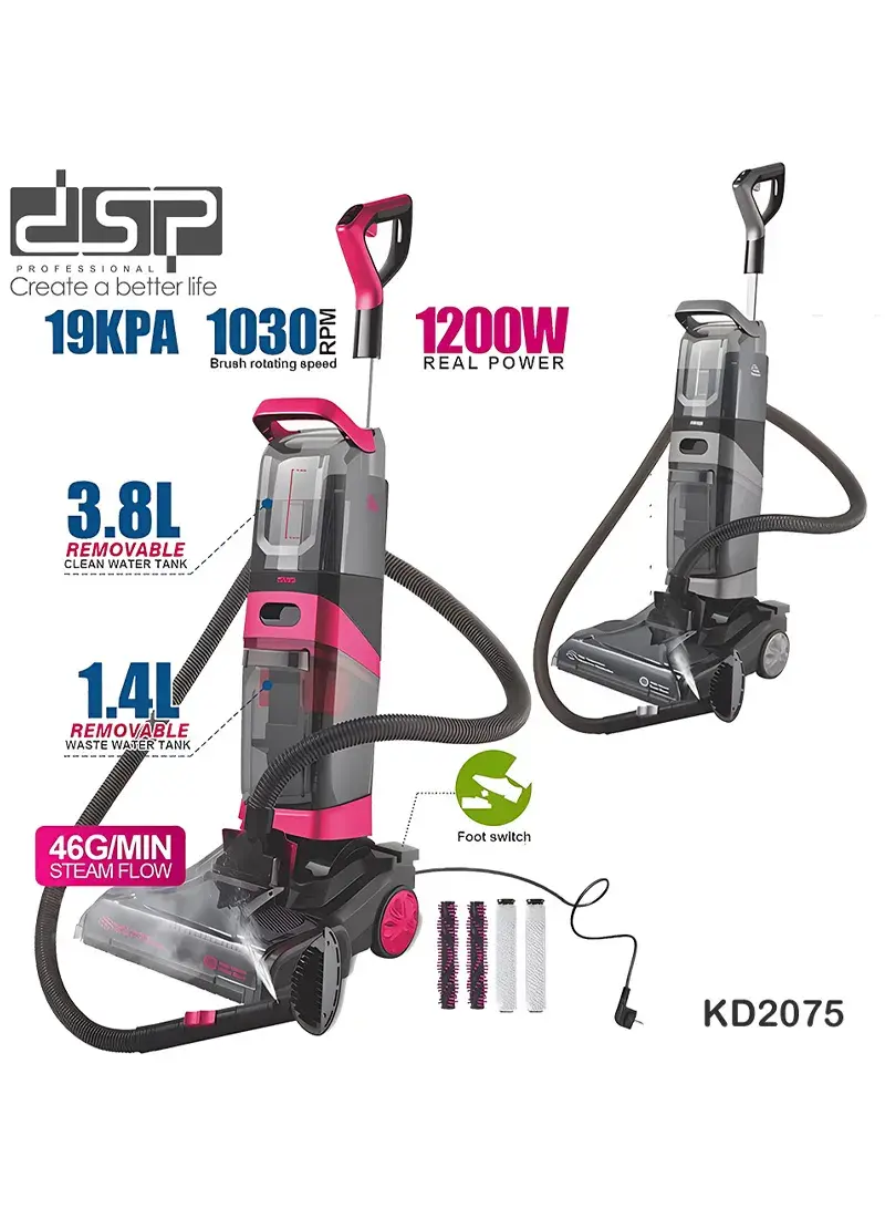 1200W 3-in-1 Steam Floor Cleaner with Dual Water Tanks & Rapid Heat-Up Function KD2075 - Pink