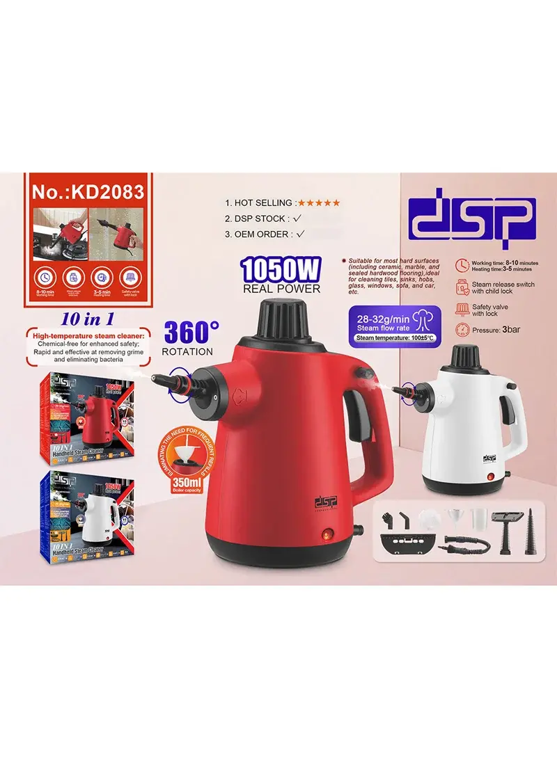 1050W 10-in-1 High-Temperature Handheld Steam Cleaner With 360° Rotating Nozzle KD2083