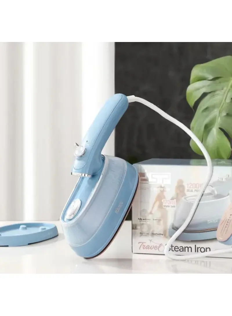 1000-1200W 170ml Mini Travel Steam Iron with Large Ceramic Heat Plate KD1172 - Blue