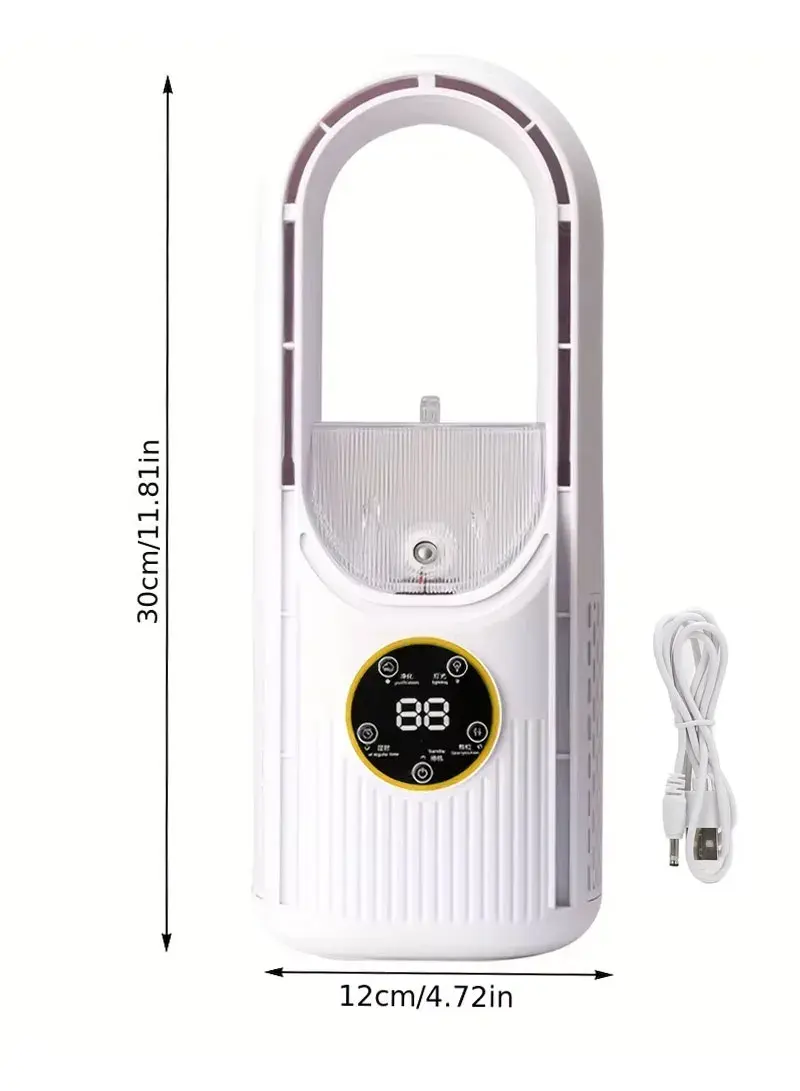 Portable Vaneless Air Conditioner Fan With Adjustable Speed & LED Display (L12x W12 x H30)cm - White