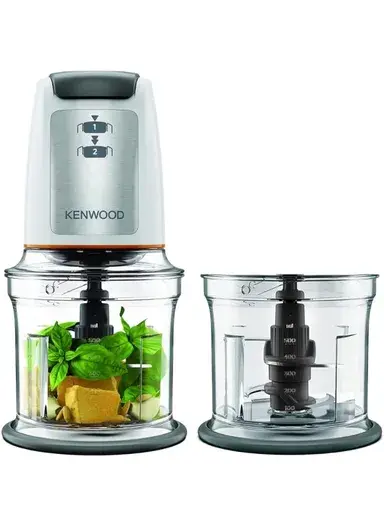 Kenwood 500W Chopper Electric Food Chopper with 2 x 500ml Bowl, Dual Speed, Stainless Steel Quad Blade, Multi Mayo Mayonnaise Attachment, Spatula, Ice Crush Function CHP61.200WH - White