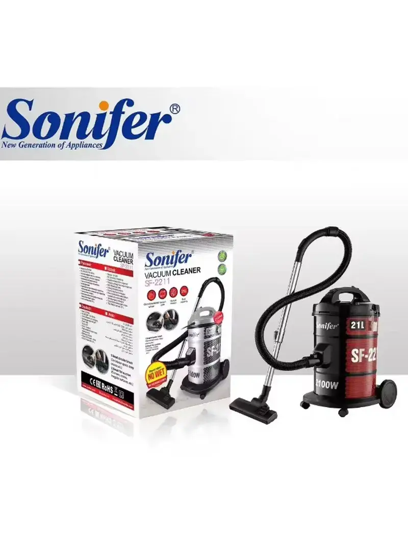 2100W 21L DRUM VACUUM Corded Dry Vacuum Cleaner with Telescopic Tube, Multi Filtration System, Dust Full Indicator, Wind-blow Function & 4.2m Cord SF-2211 - Red