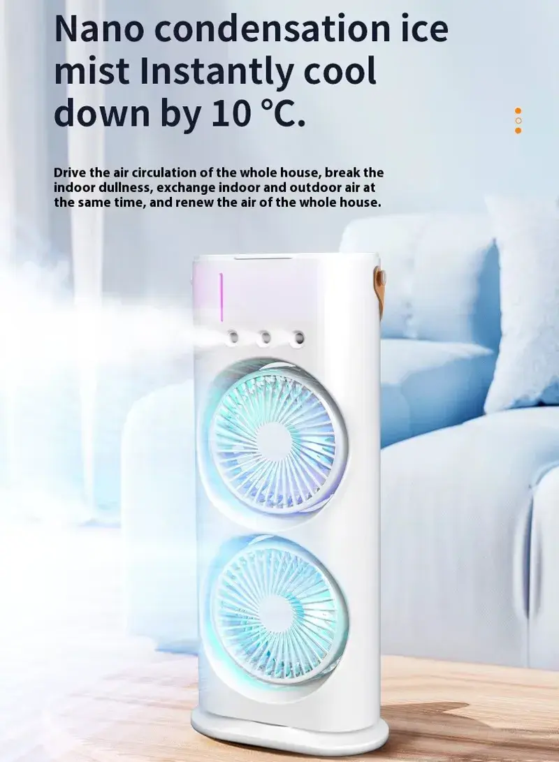 Portable Rechargeable Evaporative Air Cooler Fan with Mist, Remote Control, RGB Light, 3 Speeds, 280ML Water Tank, 90° Oscillating Desktop Cooling Fan (W16 x D9 x H38)cm