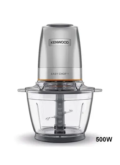 KENWOOD Glass Chopper 500W Electric Food Chopper with 1.2L Glass Bowl (600ml working capacity), Dripper Pro, Quad Blade, Storage Lid, Dual Speed, Spatula, Ice Crush Function CHP62.400SI - Silver