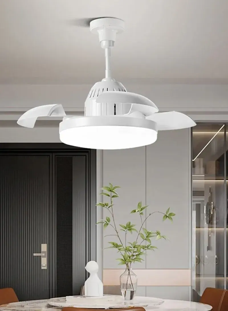 2-in-1 16" E27 Base Retractable Ceiling Fan Light with Remote Control, Stepless Dimming & 3-Speed Settings