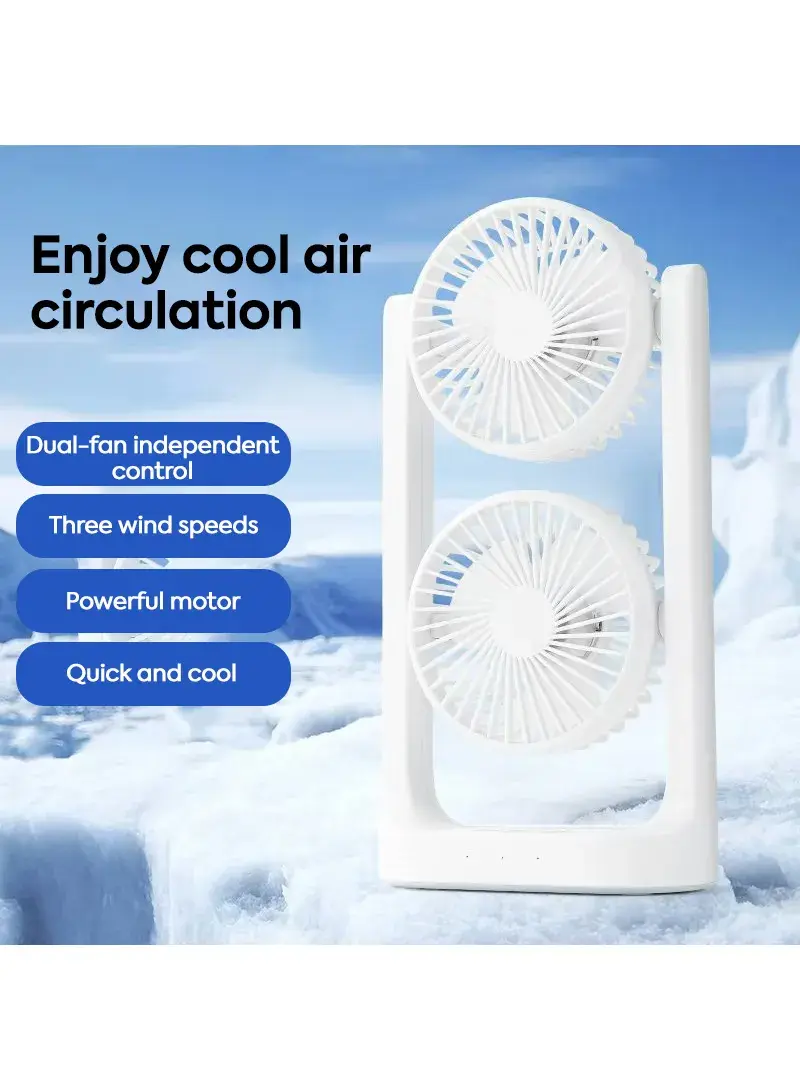 Plug-in Desktop Dual Fan with 3-Speed Adjustment & Independent 7-Color LED Lighting - White